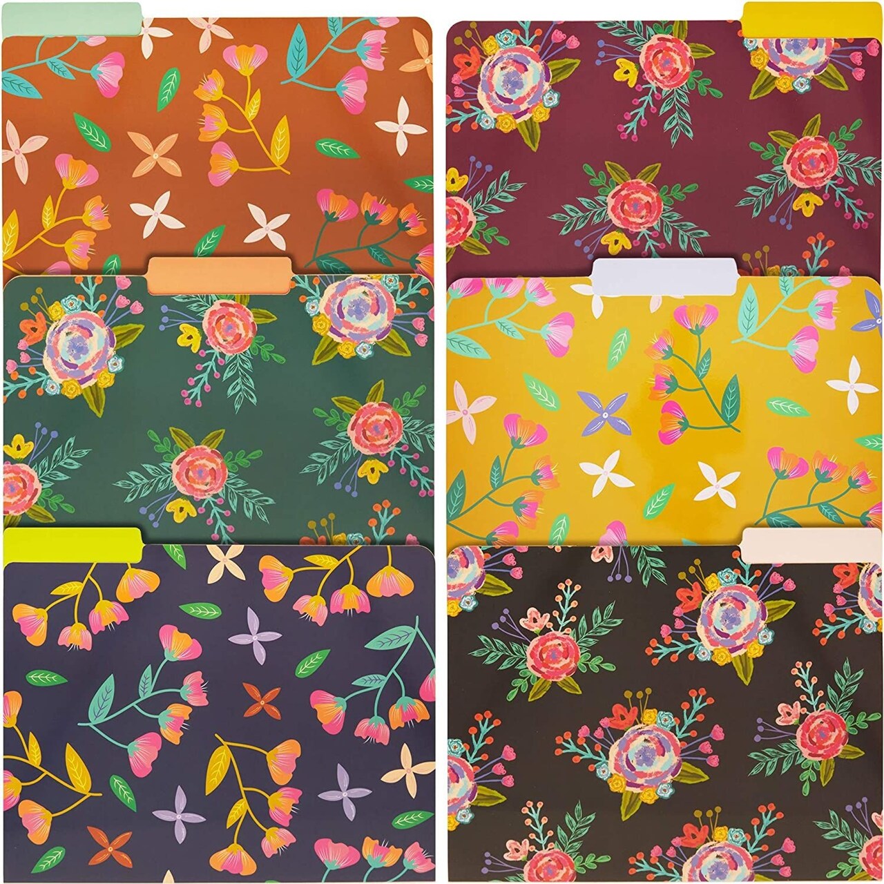 Decorative File Folders with 1/3 Cut Tabs, 6 Vintage Floral Designs (9.5 x 11.5 In, 12 Pack)